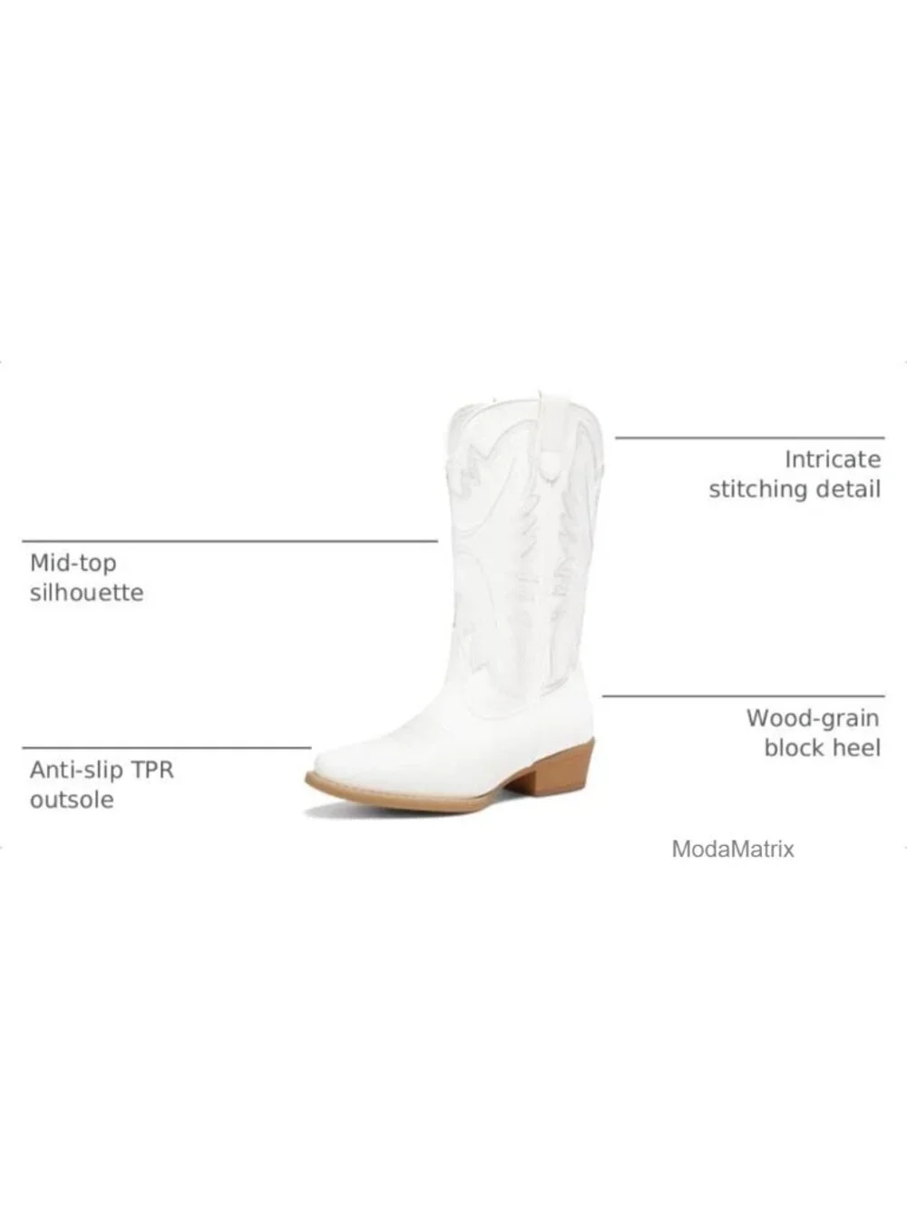 Faux Leather Western Cowboy Boots Mid-Calf Pull-On Block Heel Women_2